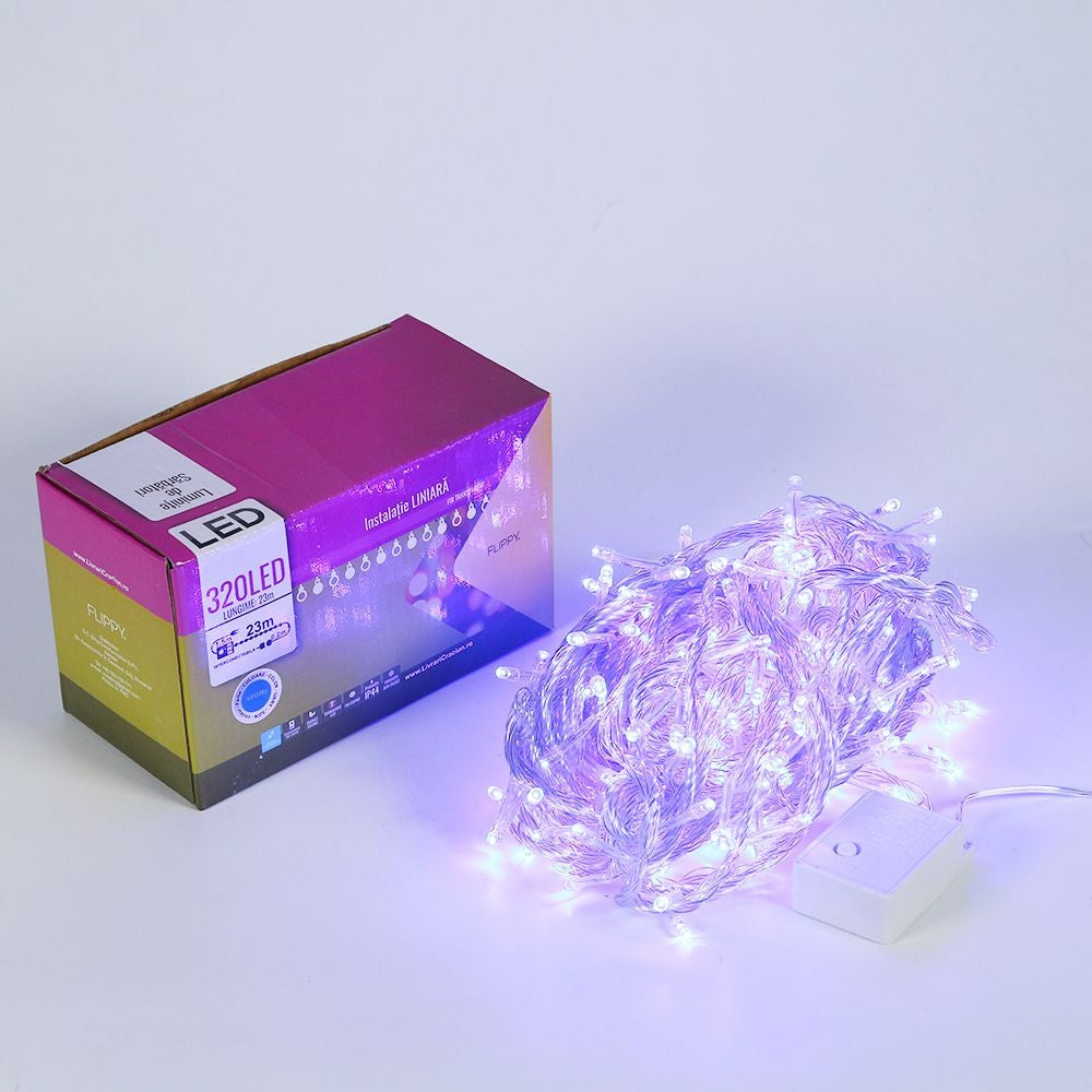 Instalatie de Craciun, Flippy®, Tip Liniara, 23 m, 320 LED-uri, Interconectabila, Albastru - vivimall.ro