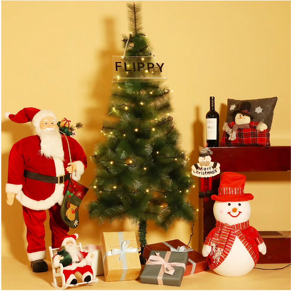 Instalatie de Craciun, Flippy, Tip Liniara, 9 m, 100 LED-uri, Interconectabila, Alb Cald, Fir Verde - vivimall.ro