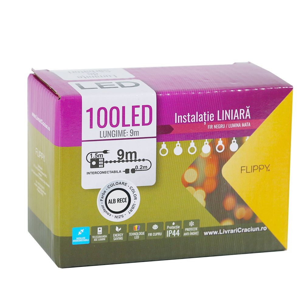 Instalatie De Craciun,, Tip Liniara, 9 M, 100 Led-Uri, Interconectabila, Lumina Mata, Rece