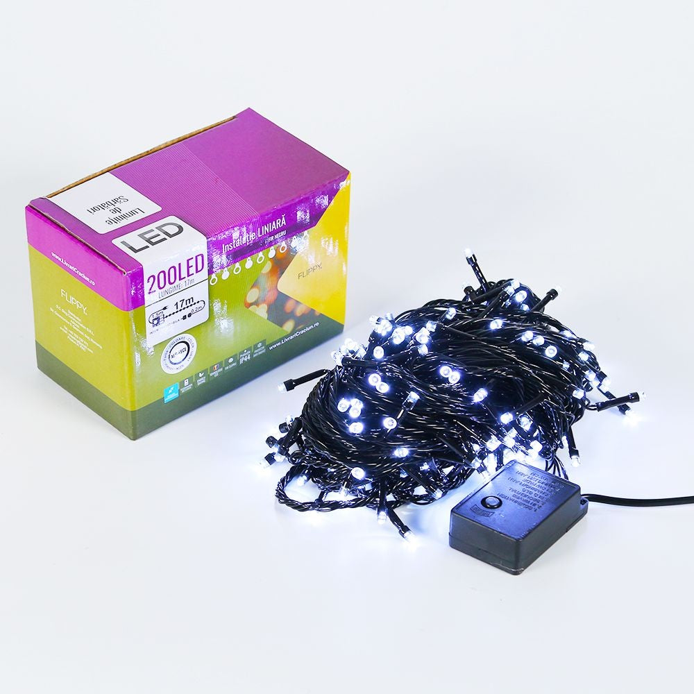 Instalatie De Craciun Tip Liniara, Fir, 17 M, 200 Led-Uri, Interconectabila, Alb Rece