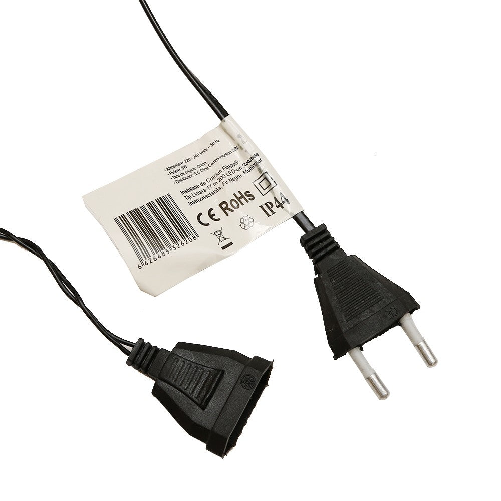 Instalatie De Craciun Tip Liniara, Fir Negru, 17 M, 200 Led-Uri Mici Rotunde, Interconectabila