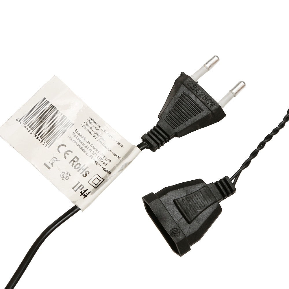 Instalatie De Craciun Tip Liniara, Fir Negru, 24 M, 300 Led-Uri, Interconectabila