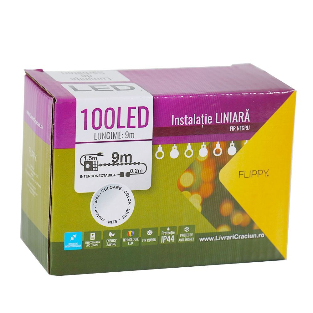 Instalatie De Craciun,, Tip Liniara, Fir, 9 M, 100 Led-Uri, Interconectabila, Alb Cald