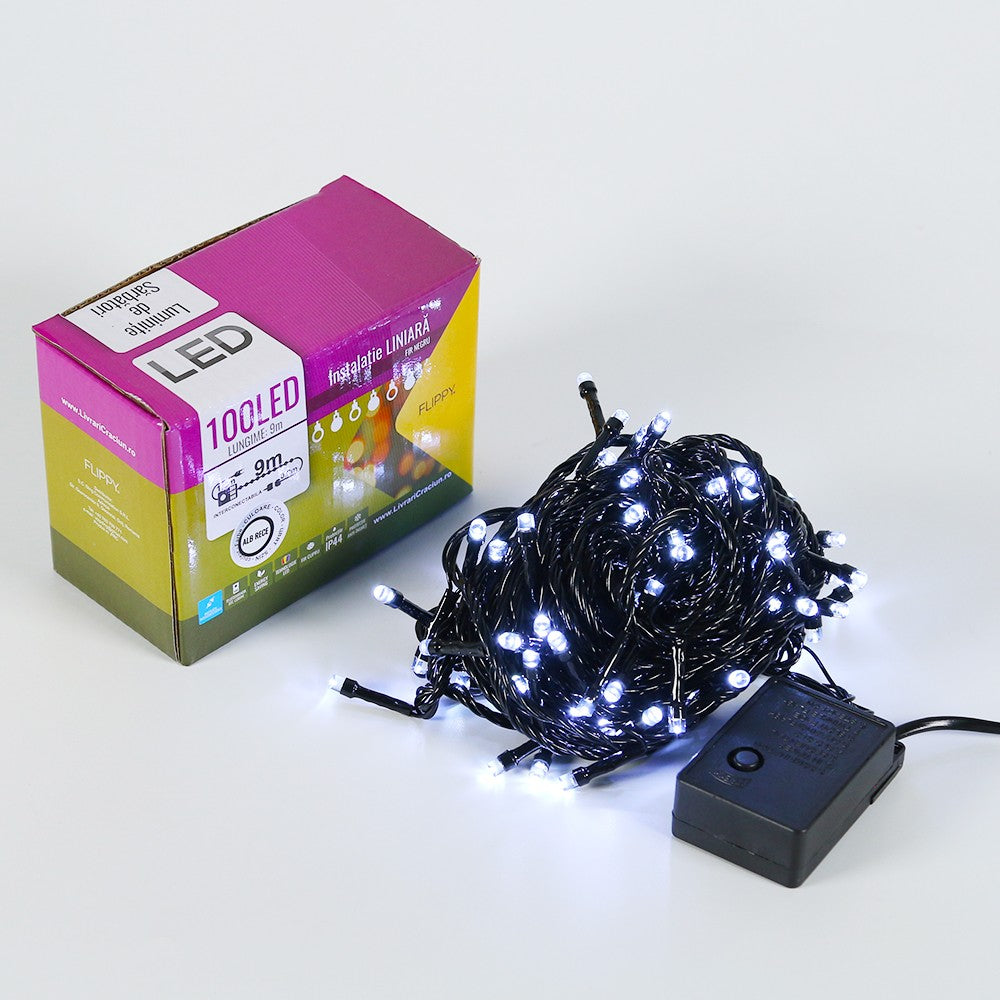 Instalatie De Craciun Tip Liniara, Fir, 9 M, 100 Led-Uri, Interconectabila, Alb Rece