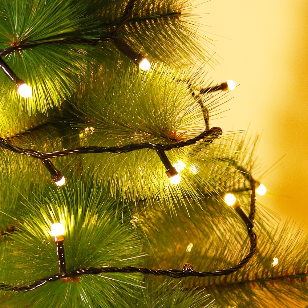 Instalatie de Craciun Flippy® Tip Liniara, Fir Negru, 9 m, 100 LED-uri Mari Rotunde, Interconectabila, Alb Cald - vivimall.ro