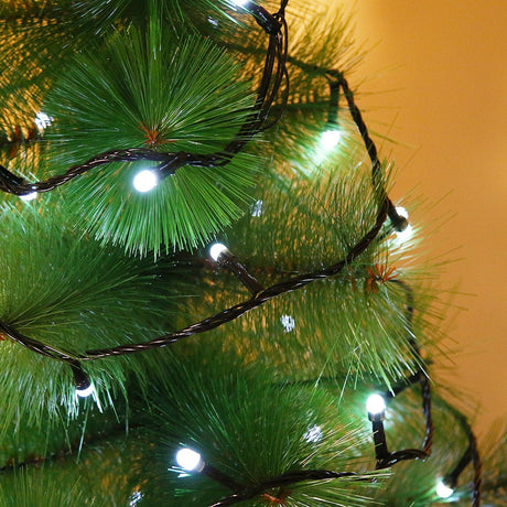 Instalatie De Craciun Tip Liniara, Fir, 9 M, 100 Led-Uri Mari Rotunde, Interconectabila, Alb Rece