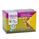 Instalatie de Craciun Flippy® Tip Liniara, Fir Negru, 9 m, 100 LED-uri Mari Rotunde, Interconectabila, Alb Rece - vivimall.ro