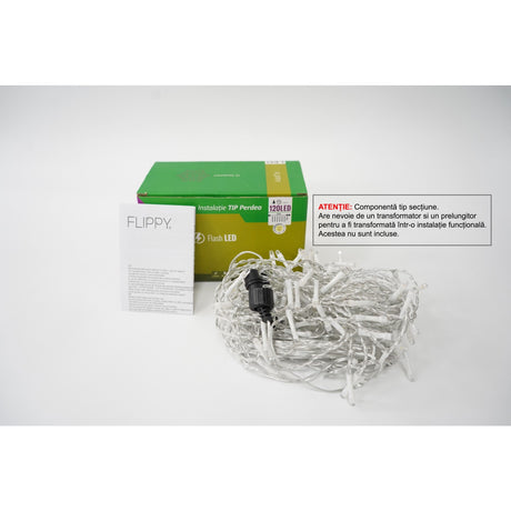 Instalatie de Craciun Flippy® Tip Perdea cu Flash, Sectiune 2 X 1 m, 120 LED-uri, Interconectabila, Fir Transparent, Alb Rece - vivimall.ro