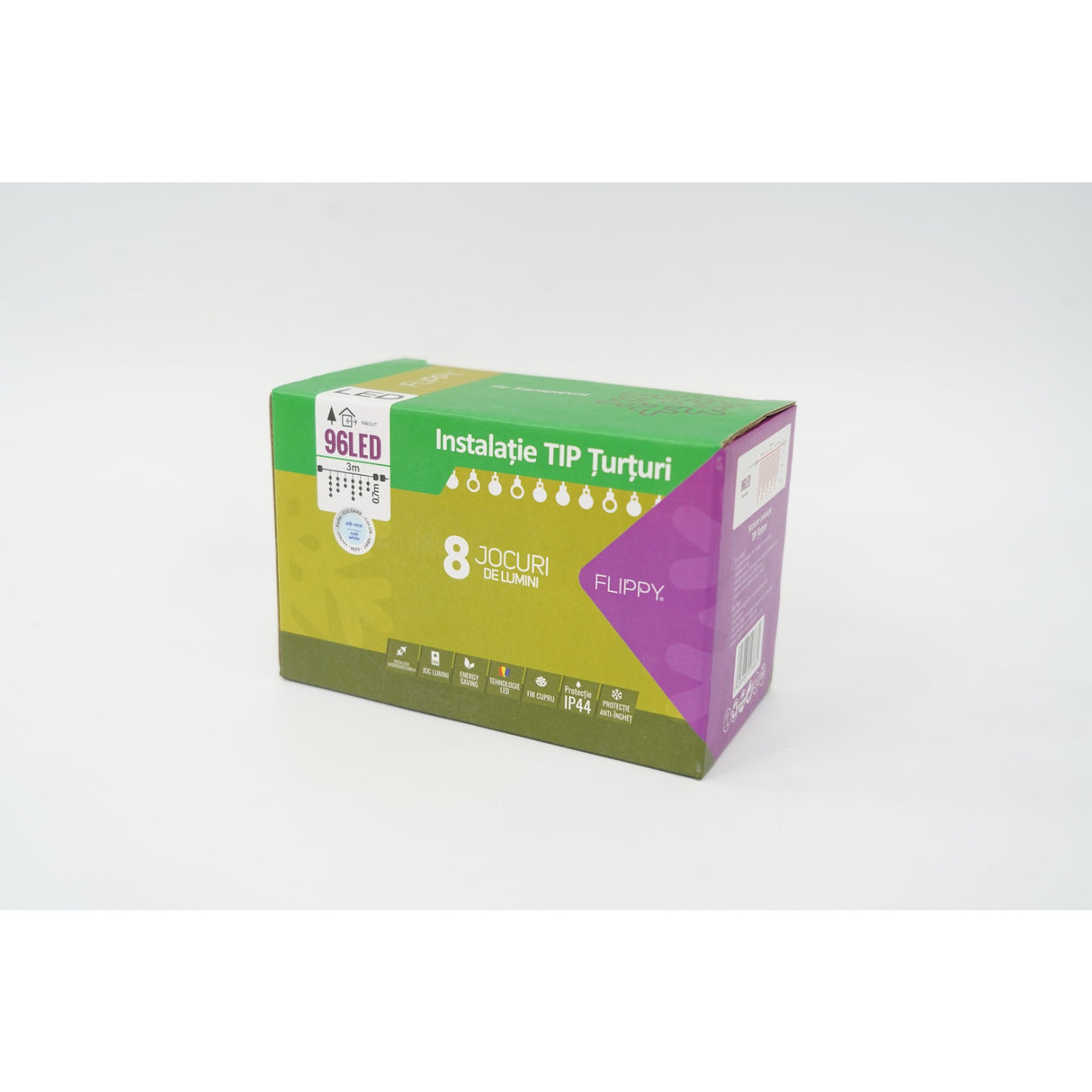 Instalatie de Craciun Flippy® Tip Turturi, 8 jocuri de lumini Sectiune 3 m, 96 LED-uri, Interconectabila, Fir Transparent, Alb Rece - vivimall.ro