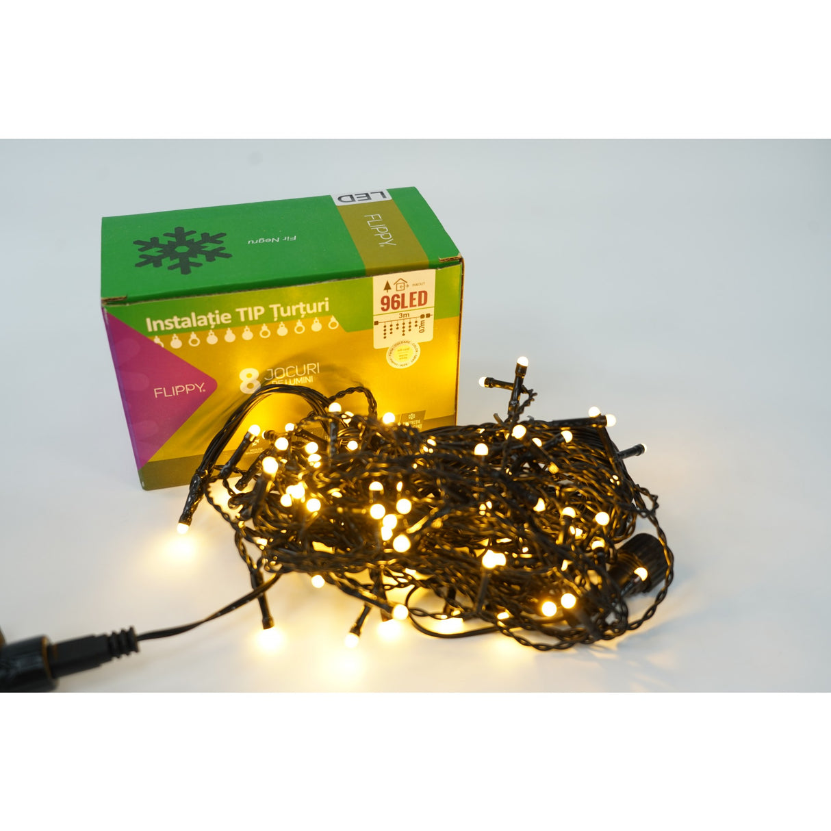 Instalatie De Craciun Tip Turturi, 8 Jocuri De Lumini Sectiune 3 M, 96 Led-Uri, Interconectabila, Fir, Alb Cald