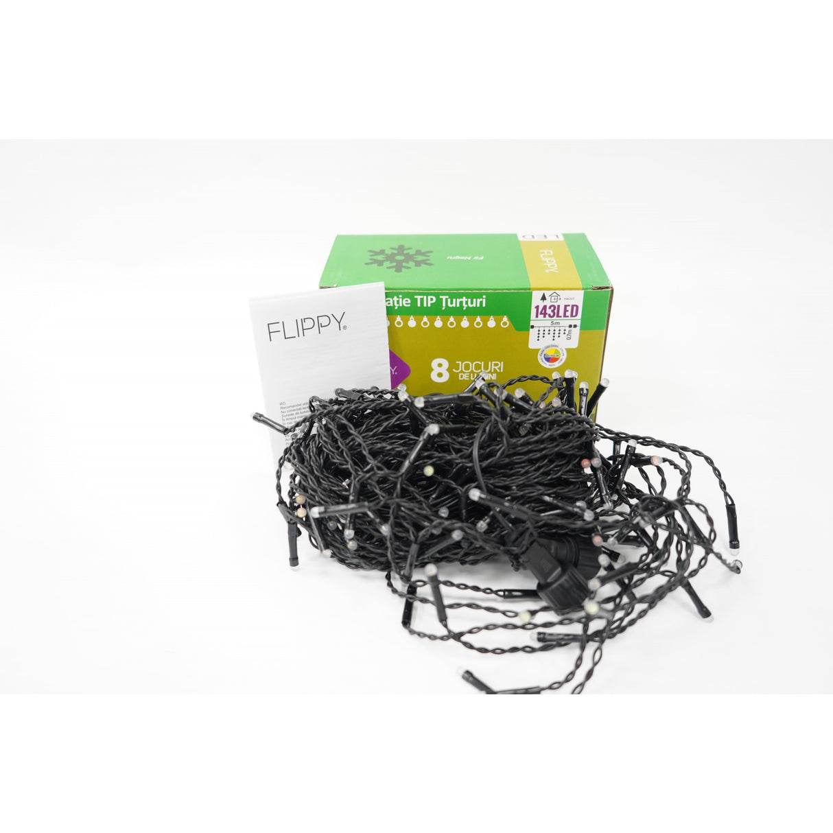 Instalatie De Craciun Tip Turturi, 8 Jocuri De Lumini Sectiune 5 M, 143 Led-Uri, Interconectabila, Fir Negru