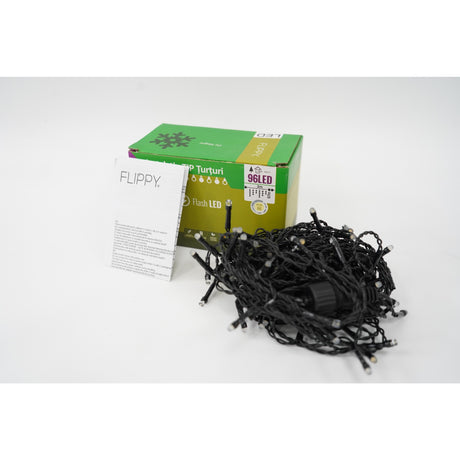 Instalatie de Craciun Flippy® Tip Turturi, Franjuri cu Flash, Sectiune 3 m, 96 LED-uri, Interconectabila, Fir Negru, Alb Cald - vivimall.ro