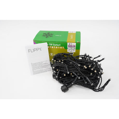 Instalatie de Craciun Vivimall® Tip Turturi, Franjuri cu Flash, Sectiune 4 m, 132 LED-uri, Interconectabila, Fir Negru, Alb Cald - vivimall.ro