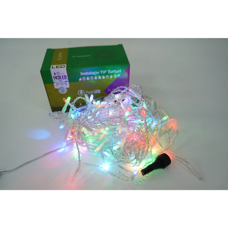 Instalatie de Craciun Flippy® Tip Turturi, Franjuri cu Flash, Sectiune 5 m, 143 LED-uri, Interconectabila, Fir Transparent, RB-RG - vivimall.ro