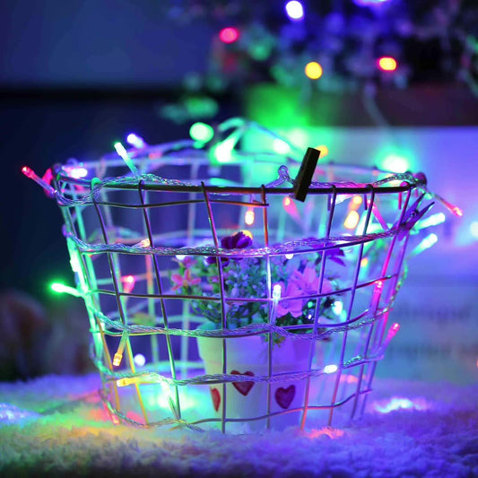 Instalatie de Craciun, Liniara, 1 m, Baterii, 10 LED-uri, Multicolor, 2 Jocuri de Lumini, Fir Transparent, Interior/Exterior, Flippy - vivimall.ro