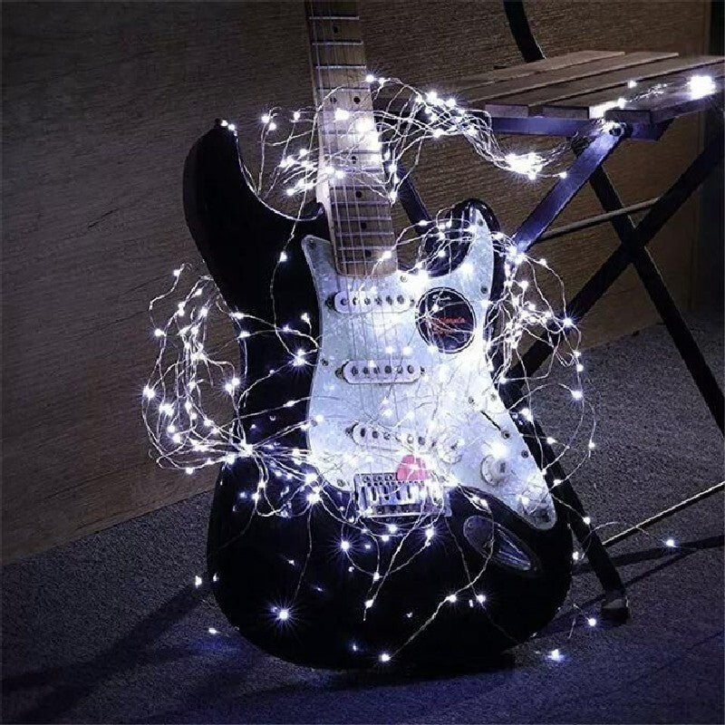 Instalatie de Craciun Liniara, Vivimall®, Tip Liniara, Fir Cupru, 8 Jocuri de Lumini, cu Telecomanda, 10 m, 100 Led-uri, Alimentare USB, 4.5V, Alb Rece