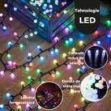 Instalatie De Craciun Liniara Rgrb Yoto, 10 M, Din Care 1 M Prelungitor 220V, 40 Led, Bilute Mate, Interconectabila, Utilizare Interior/Exterior, Fir Negru - vivimall.ro