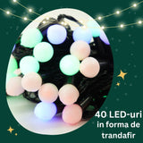 Instalatie De Craciun Liniara Rgrb Yoto, 10 M, Din Care 1 M Prelungitor 220V, 40 Led, Bilute Mate, Interconectabila, Utilizare Interior/Exterior, Fir Negru - vivimall.ro