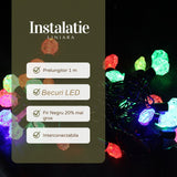 Instalatie De Craciun Liniara Rgrb Yoto, 10 M, Din Care 1 M Prelungitor 220V, 40 Led, Utilizare Interior/Exterior, Interconectabila, Fir Negru - vivimall.ro