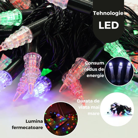 Instalatie de Craciun Liniara RGRB Yoto, 10 m, din care 1 m Prelungitor 220V, 40 LED, Model Brazi, Utilizare Interior/Exterior, Interconectabila, Fir Negru, multicolor - vivimall.ro