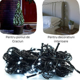Instalatie De Craciun Liniara Yoto, 17 M, Din Care 1 M Cablu Priza 220V, 200 Led, 8 Jocuri De Lumini, Controler, Fir, Alb Rece - vivimall.ro