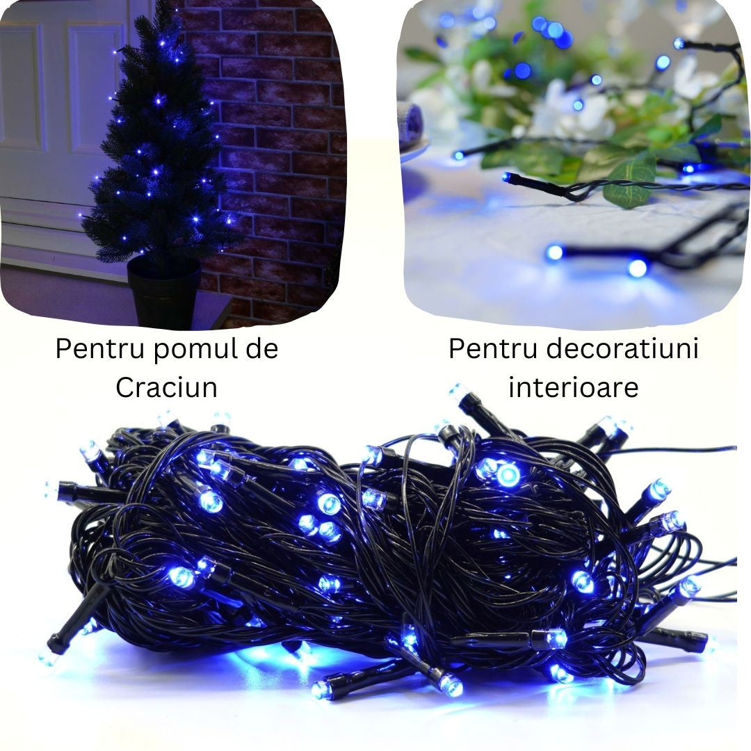 Instalatie De Craciun Liniara Yoto, 17 M, Din Care 1 M Cablu Priza 220V, 200 Led, 8 Jocuri De Lumini, Controler, Fir Negru - vivimall.ro