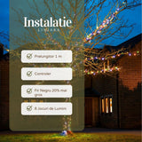 Instalatie De Craciun Liniara Yoto, 22 M, Din Care 1 M Prelungitor 220V, 300 Led, 8 Jocuri De Lumini, Controler, Utilizare Interior/Exterior, Fir Negru - vivimall.ro