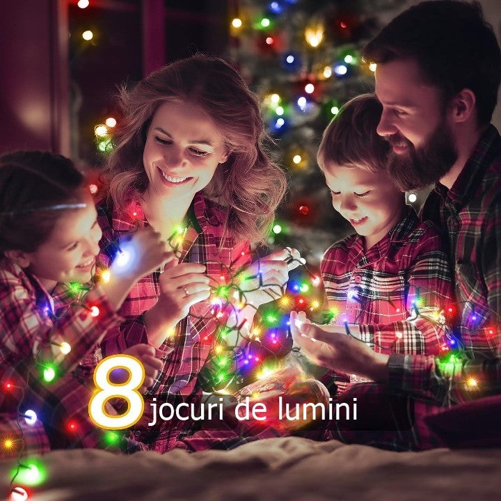 Instalatie De Craciun Liniara Yoto, 24 M, Din Care 1 M Cablu Priza 220V, 300 Led, 8 Jocuri De Lumini, Beculet In 6 Colturi, Pentru Interior, Controler, Fir Negru - vivimall.ro