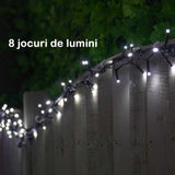 Instalatie De Craciun Liniara Yoto, 24 M, Din Care 1 M Cablu Priza 220V, 300 Led, 8 Jocuri De Lumini, Beculet In 6 Colturi, Pentru Interior, Controler, Fir, Alb Rece - vivimall.ro