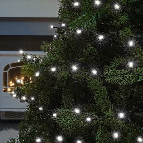 Instalatie de Craciun liniara Yoto, 24 m, din care 1 m cablu priza 220V, 300 LED, 8 jocuri de lumini, beculet in 6 colturi, pentru interior, controler, fir negru, alb rece - vivimall.ro