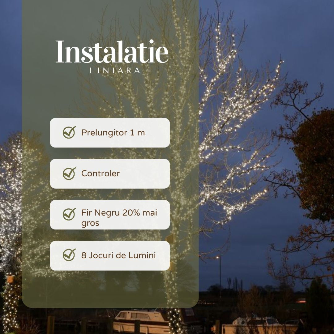 Instalatie De Craciun Liniara Yoto, 50 M, 1 M Prelungitor 220V, 498 Led, 8 Jocuri De Lumini, Controler, Fir, Utilizare Interior/Exterior, Protectie Anti-Inghet, Fir Cupru, Alb Rece - vivimall.ro