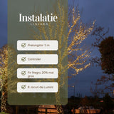 Instalatie De Craciun Liniara Yoto, 50 M, 1 M Prelungitor 220V, 498 Led, 8 Jocuri De Lumini, Controler, Fir, Utilizare Interior/Exterior, Protectie Anti-Inghet, Fir Cupru, Alb Cald - vivimall.ro