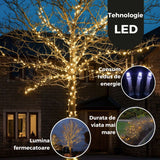 Instalatie De Craciun Liniara Yoto, 50 M, 1 M Prelungitor 220V, 498 Led, 8 Jocuri De Lumini, Controler, Fir, Utilizare Interior/Exterior, Protectie Anti-Inghet, Fir Cupru, Alb Cald - vivimall.ro