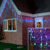 Detaliu franjuri intercalați 30, 60 și 90 cm, LED-uri multicolor aprinse, instalație Vivimall Premium