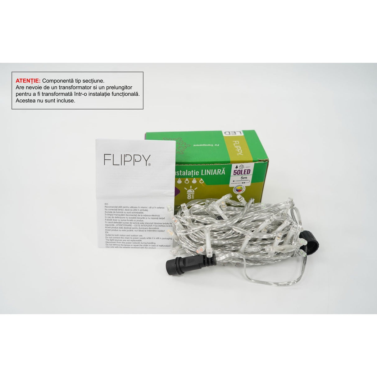 Instalație Crăciun tip liniar aprinsă, efect luminos multicolor, utilizare exterior și interior