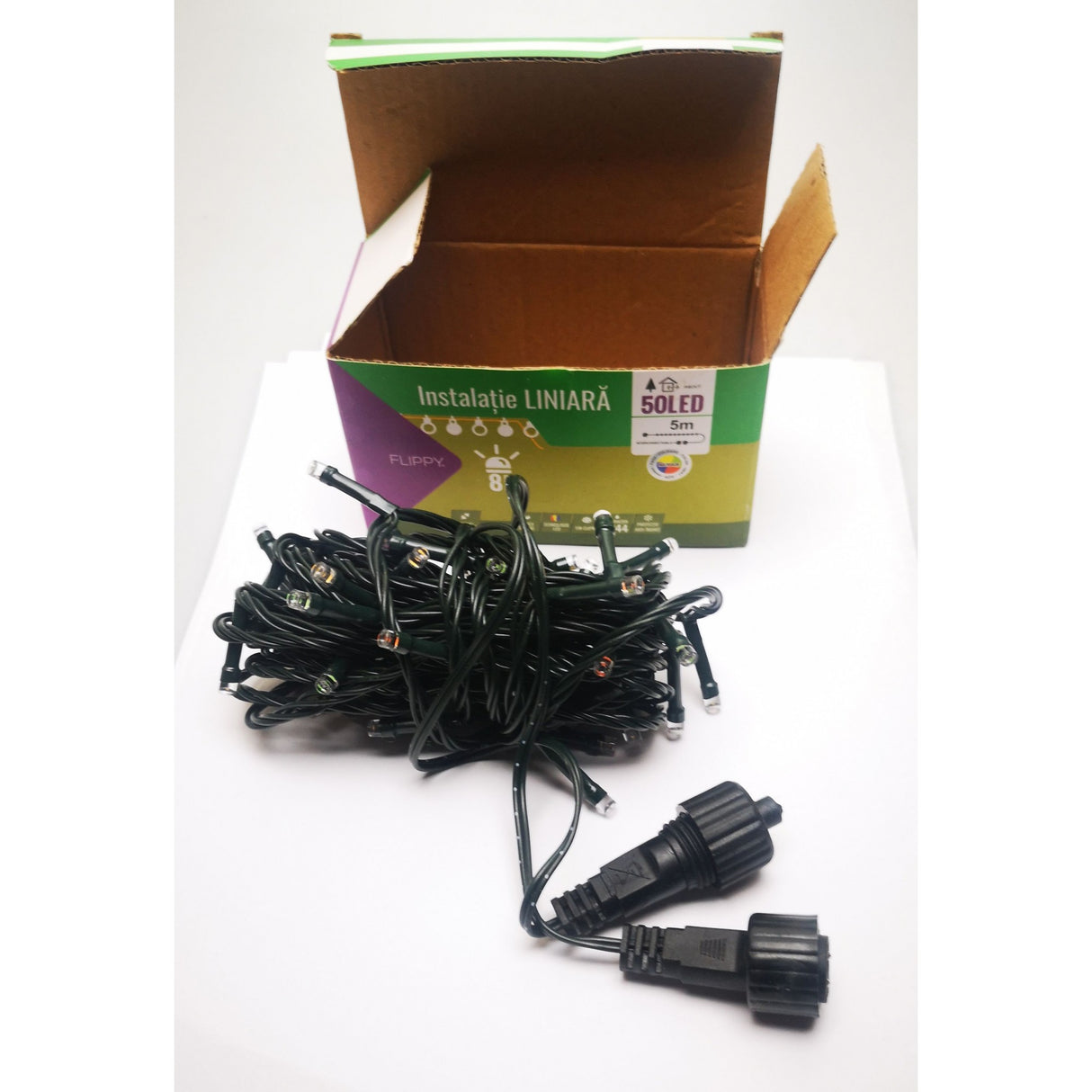 Instalatie De Craciun Tip Liniar, 8 Jocuri De Lumini, Fir Verde 5 M 50 Led -Uri