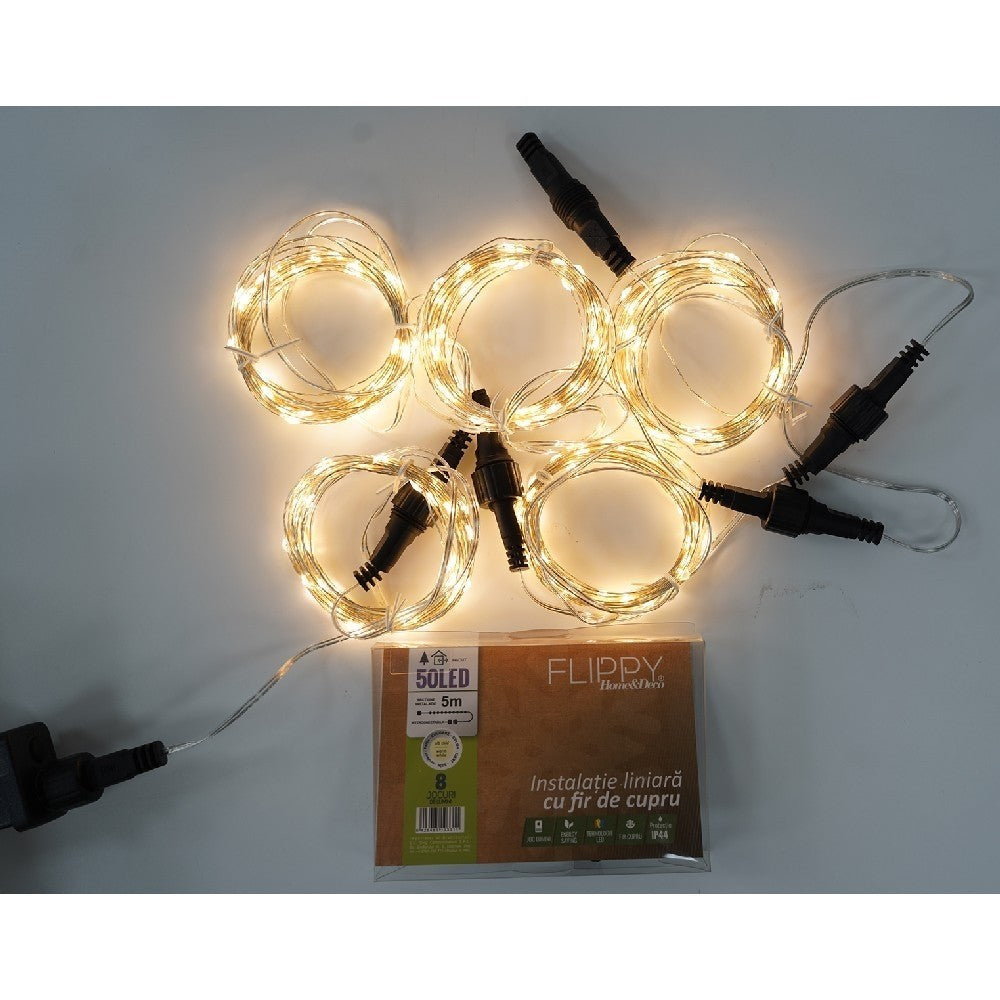 Instalatie Liniara De Craciun, 40 M, 400 Led-Uri, 8 Jocuri De Lumini, Transformator, Interconectabila, Prelungitor 5 M Inclus, Fir Cupru