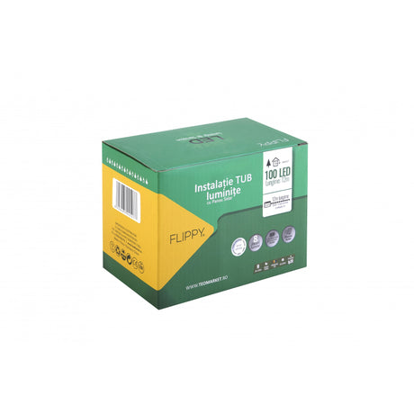 Instalatie luminoasa de Craciun cu LED, 100 LED-uri tip Tub, 12 metri lungime, 8 programe, 2 metri prelungitor, incarcare solara, alb cald, Vivimall - vivimall.ro