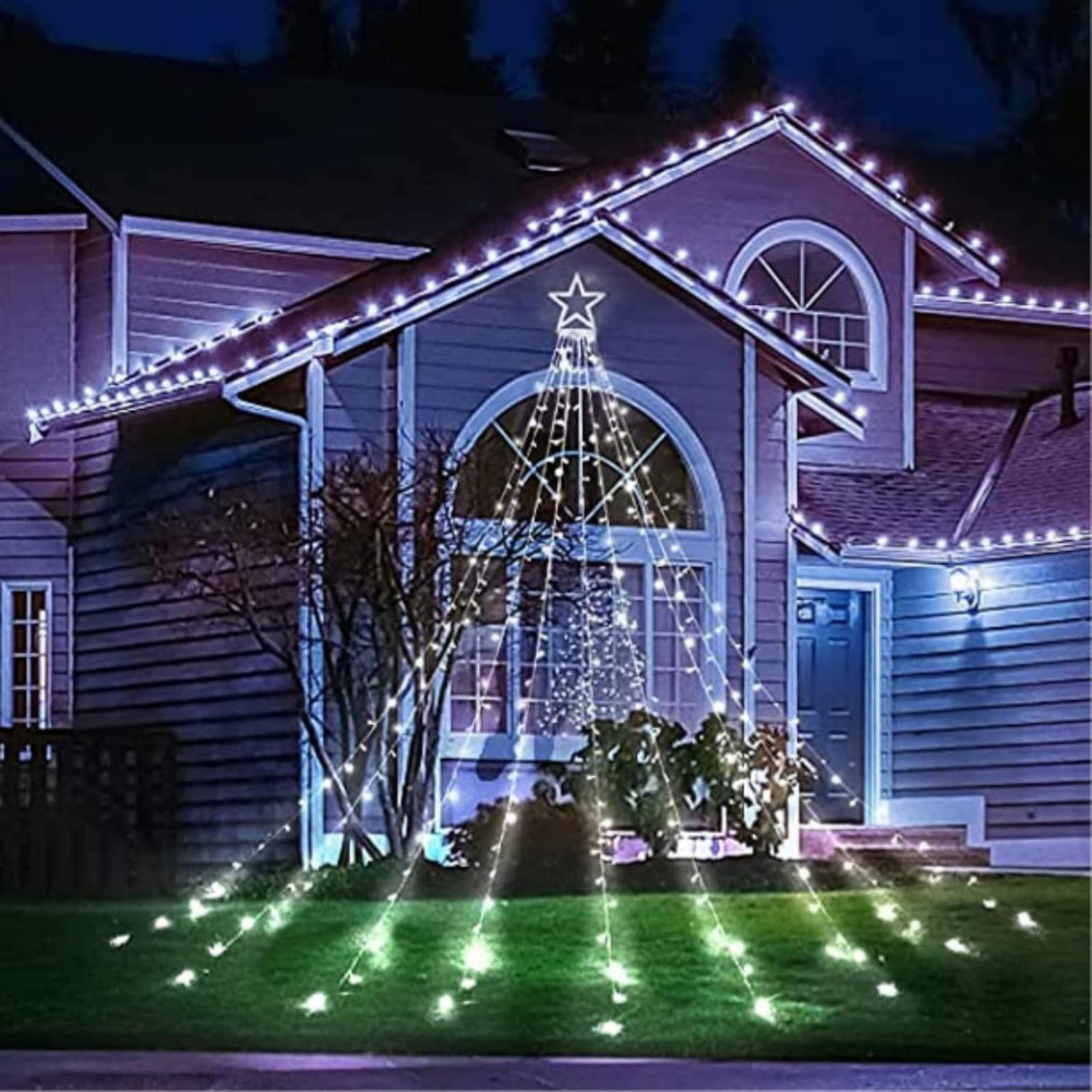 Instalatie Luminoasa Tip Perdea Pentru Pomul De Craciun, Cu Stea Luminoasa, 350 Led-Uri, Conectare La Retea, Pentru Interior/Exterior, Lumina Calda, Tree Dazzler - vivimall.ro