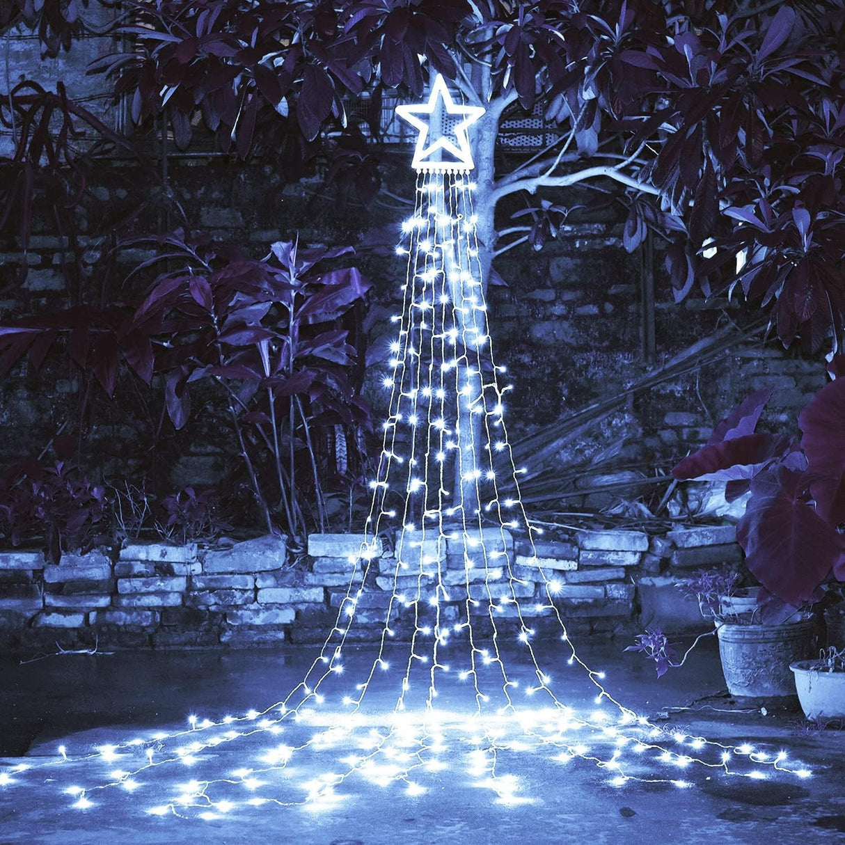 Instalatie Luminoasa Tip Perdea Pentru Pomul De Craciun, Cu Stea Luminoasa, 350 Led-Uri, Conectare La Retea, Pentru Interior/Exterior, Lumina Calda, Tree Dazzler - vivimall.ro