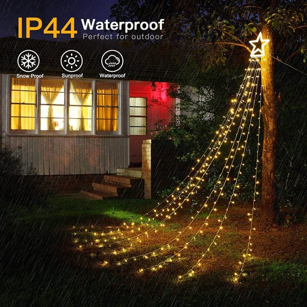 Instalatie luminoasa tip perdea pentru pomul de Craciun, cu stea luminoasa, 350 LED-uri, conectare retea, interior/exterior, lumina calda, Tree Dazzler - vivimall.ro