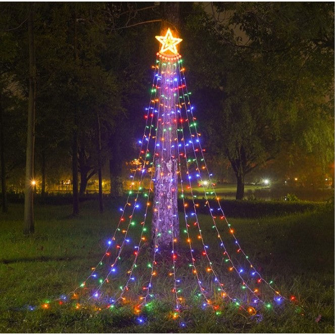 Instalatie Luminoasa Tip Perdea Pentru Pomul De Craciun, Cu Stea Luminoasa, 350 Led-Uri, Incarcare Solara, Interior/Exterior, Lumina A, Tree Dazzler