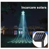 Instalatie Luminoasa Tip Perdea Pentru Pomul De Craciun, Cu Stea Luminoasa, 350 Led-Uri, Incarcare Solara, Pentru Exterior, Lumina Rece, Tree Dazzler - vivimall.ro