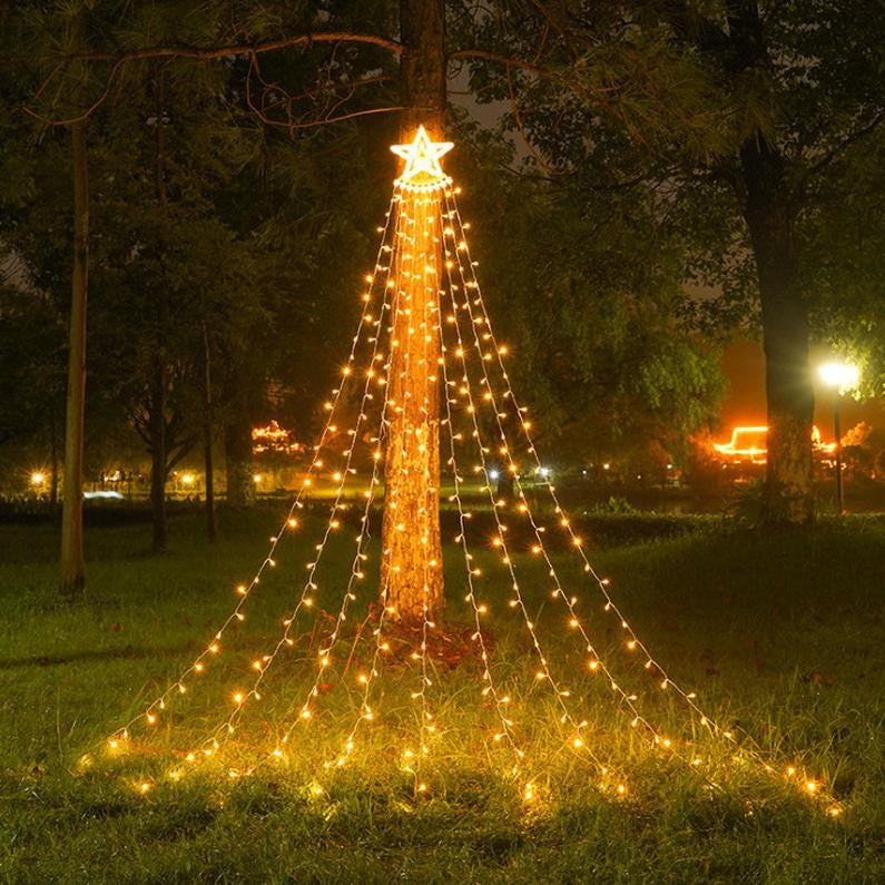 Instalatie Luminoasa Tip Perdea Pentru Pomul De Craciun, Cu Stea Luminoasa, 350 Led-Uri, Incarcare Solara, Interior/Exterior, Lumina Calda, Tree Dazzler