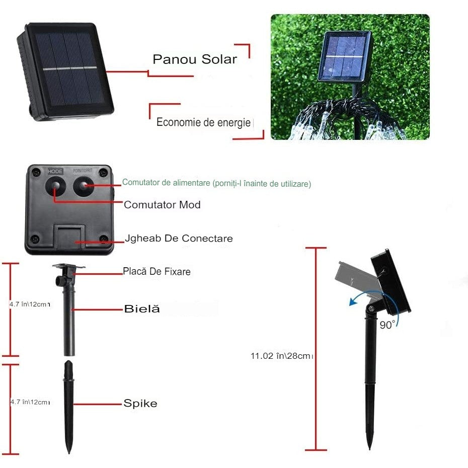 Instalatie Solara 4 M, 28 Led-Uri Cu Ornament Tip Picatura De Apa, Liniara, 600 Mah, Fir Negru, Interior, Exterior - vivimall.ro