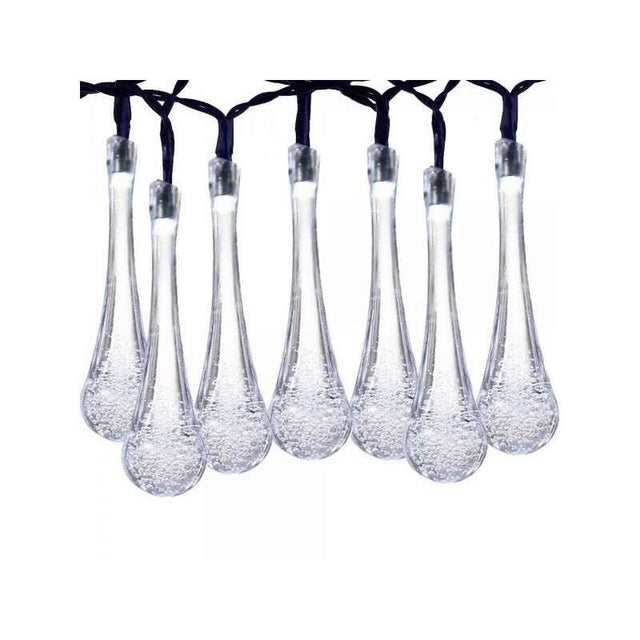 Instalatie Solara 6 m, 28 Led-uri cu Ornament tip picatura de apa, Liniara, Fir negru, Alb Rece - vivimall.ro