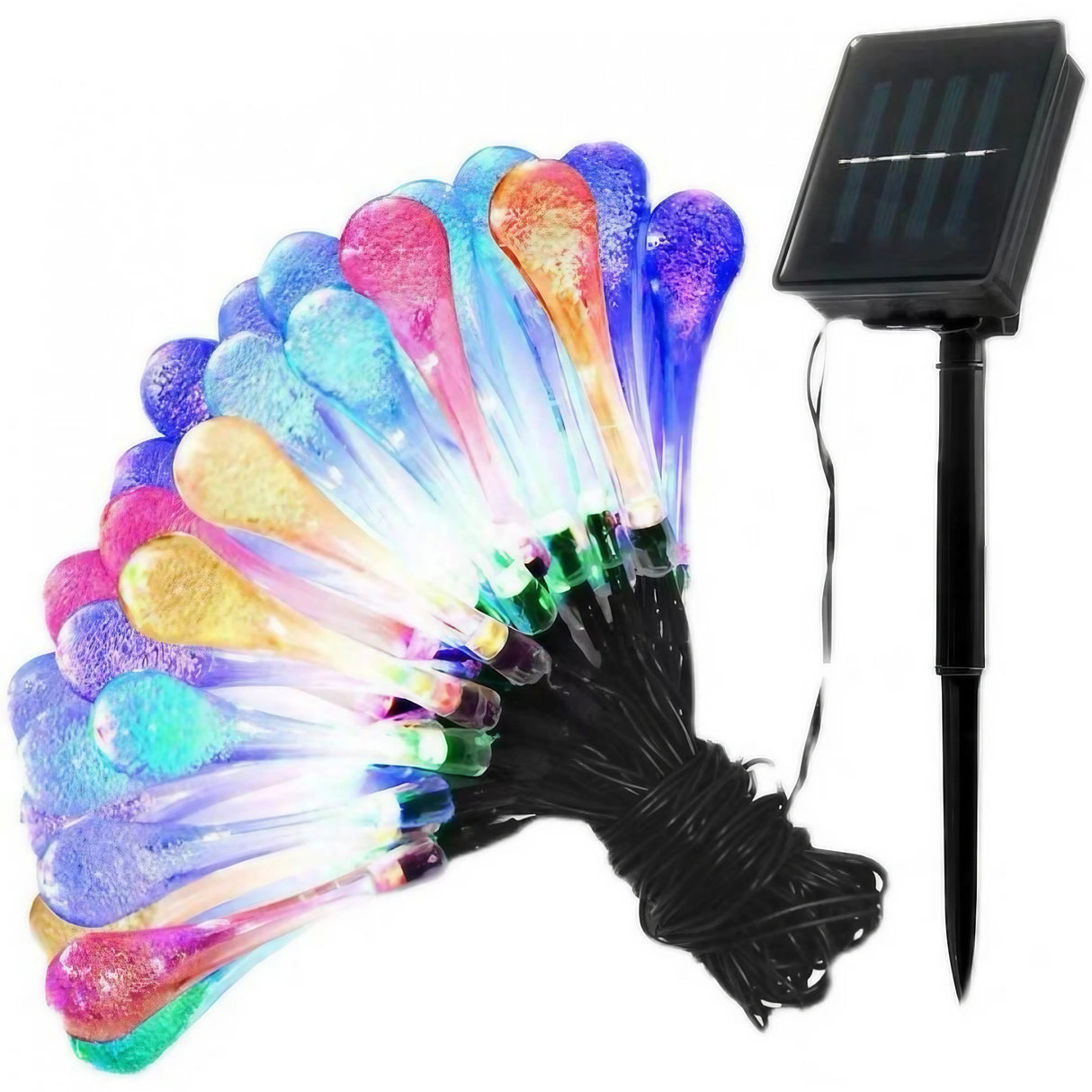 Instalatie Solara 4 M, 28 Led-Uri Cu Ornament Tip Picatura De Apa, Liniara, 600 Mah, Fir Negru, Interior, Exterior - vivimall.ro