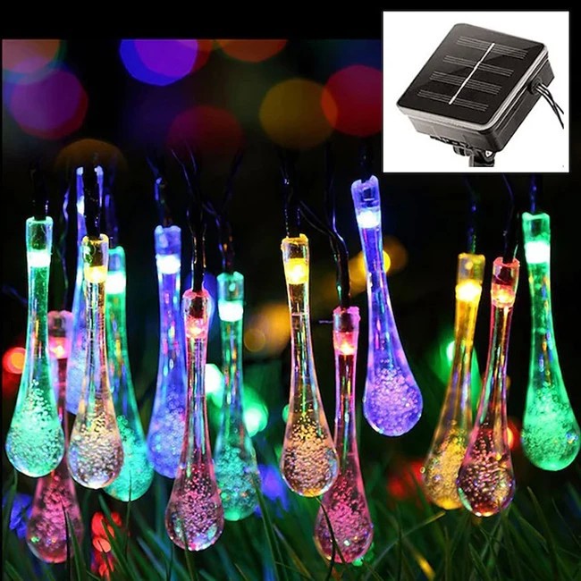 Instalatie Solara 6 M, 28 Led-Uri Cu Ornament Tip Picatura De Apa, Liniara, Fir Negru