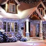 Instalatie Solara Craciun Turturi, IP44, 5 m, 143 Led-uri, Perdea Franjurata, alb rece, 8 jocuri de lumini, cu Telecomanda, 31V, 500 mAh, Acumulator de 2400 mAh, Exterior, Prelungitor 5 m inclus, Fir Alb, Vivimall - vivimall.ro