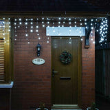 Instalatie Solara Craciun Turturi, IP44, 5 m, 143 Led-uri, Perdea Franjurata, alb rece, 8 jocuri de lumini, cu Telecomanda, 31V, 500 mAh, Acumulator de 2400 mAh, Exterior, Prelungitor 5 m inclus, Fir Alb, Vivimall - vivimall.ro